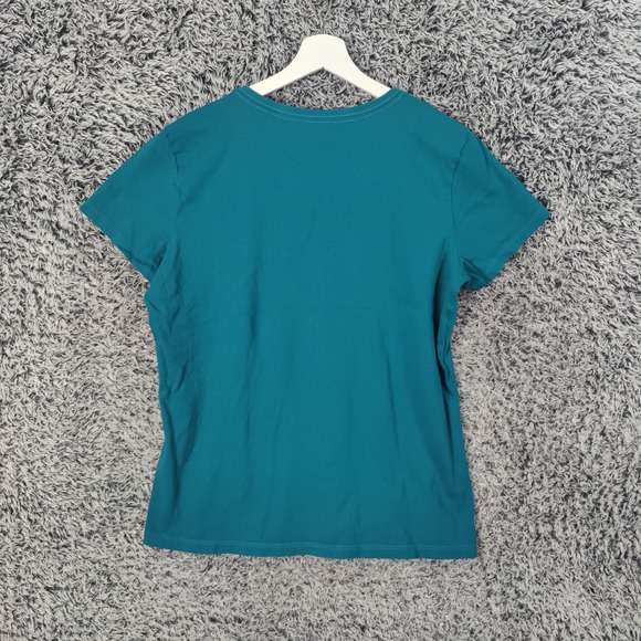 Life is Good Crusher Snowflake Heart‎ VNeck Short Sleeve Top Turquoise Womens L - Picture 3 of 7